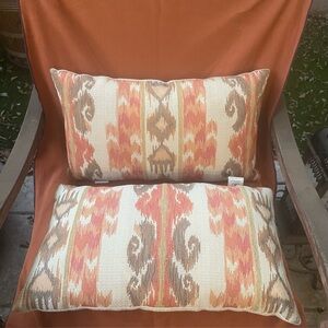 Set of 2 - Elaine Smith Designer Ikat SunBrella Fabric Indoor Outdoor Pillows